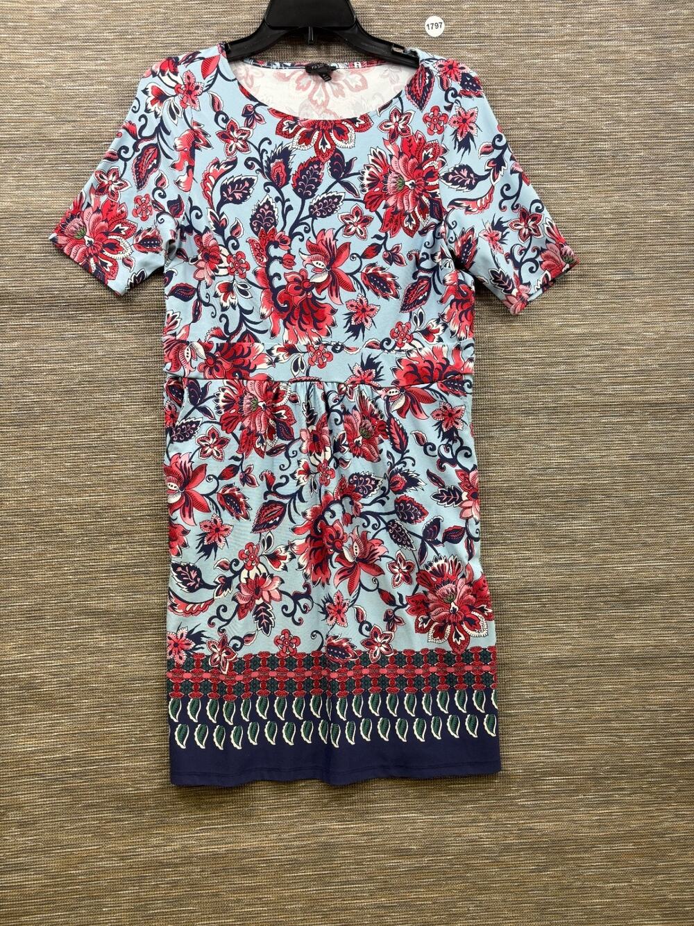 Talbots Jersey Floral Dress Womens MP Blue Pockets Size Office Weekend Brunch
